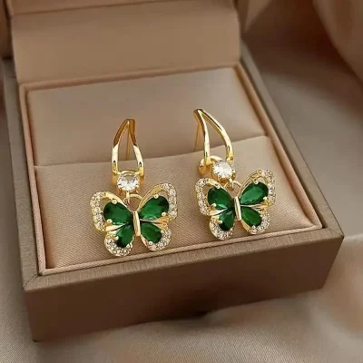 Royal Green Butterfly Drop Earrings