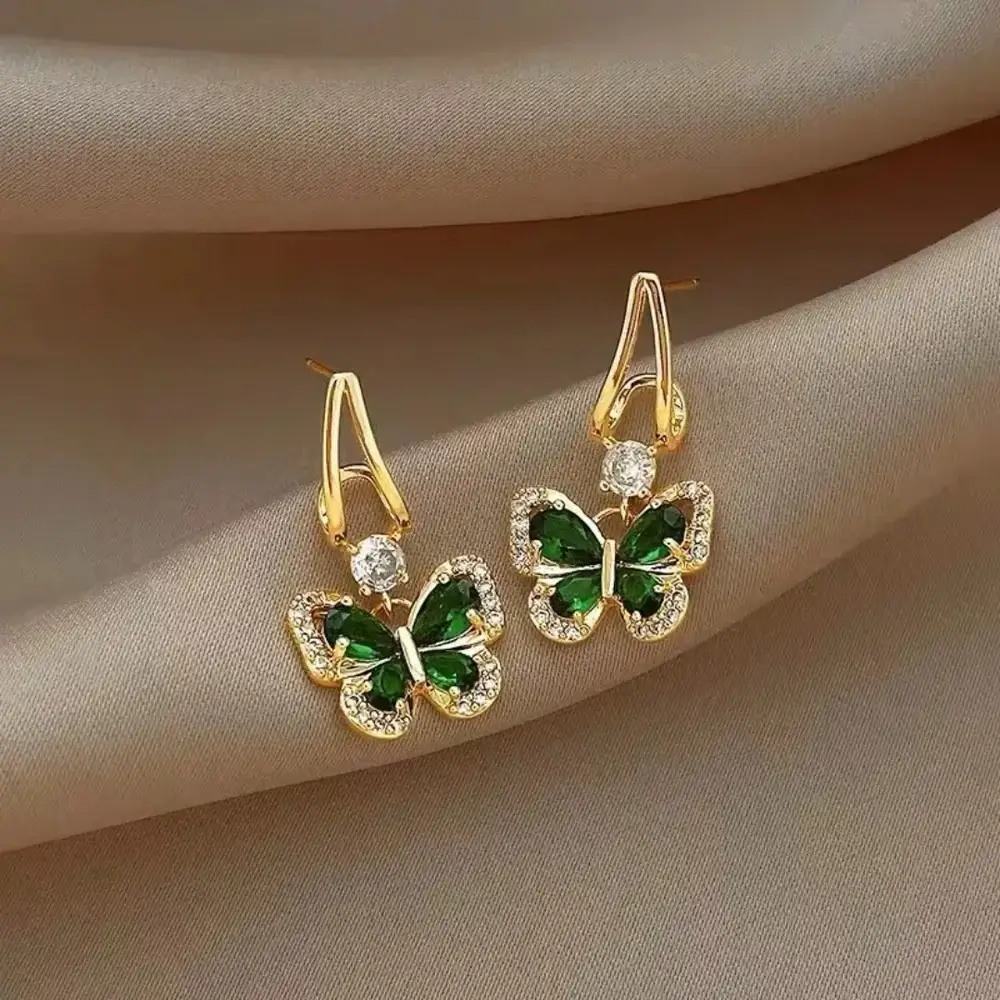 Royal Green Butterfly Drop Earrings - Image 2