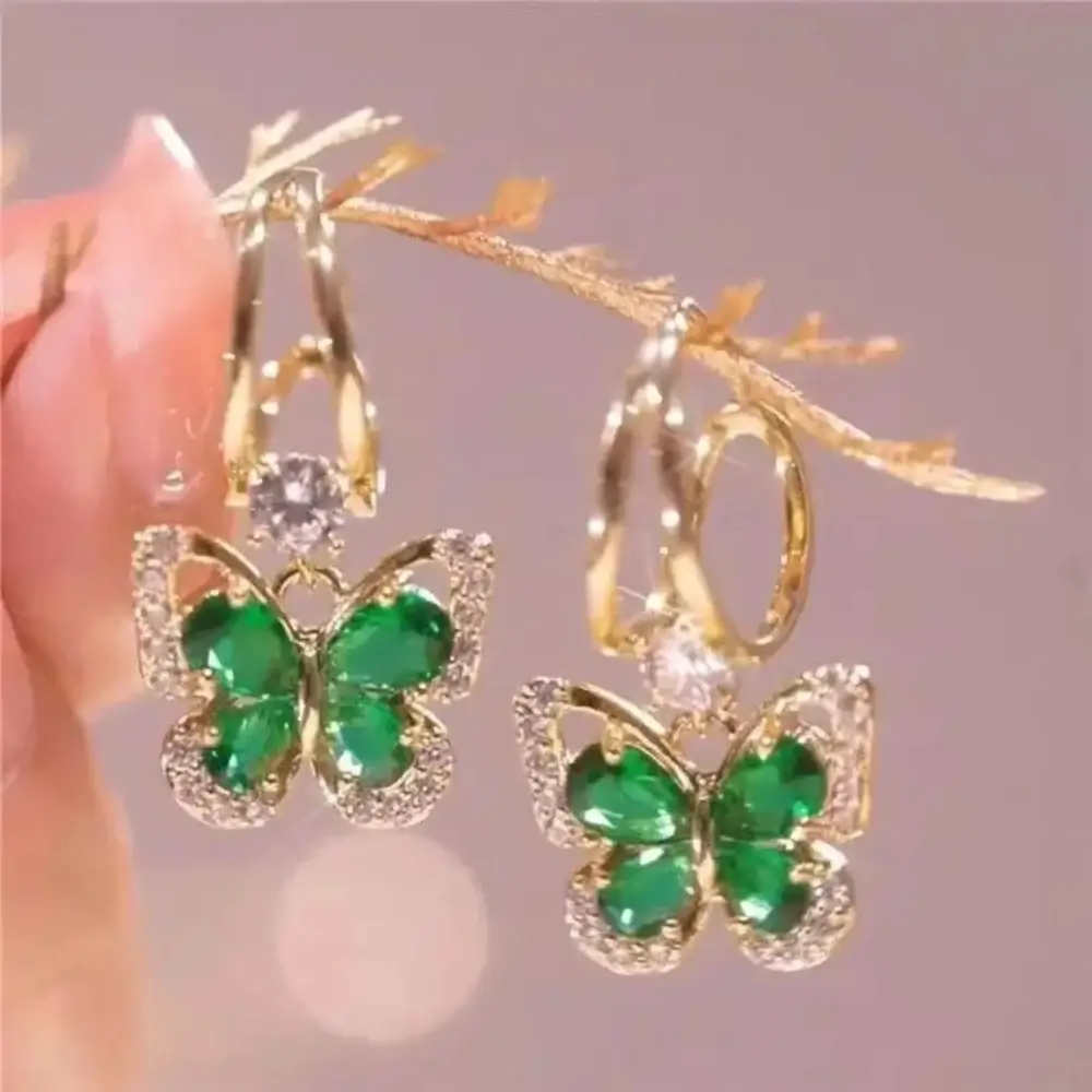 Royal Green Butterfly Drop Earrings - Image 3
