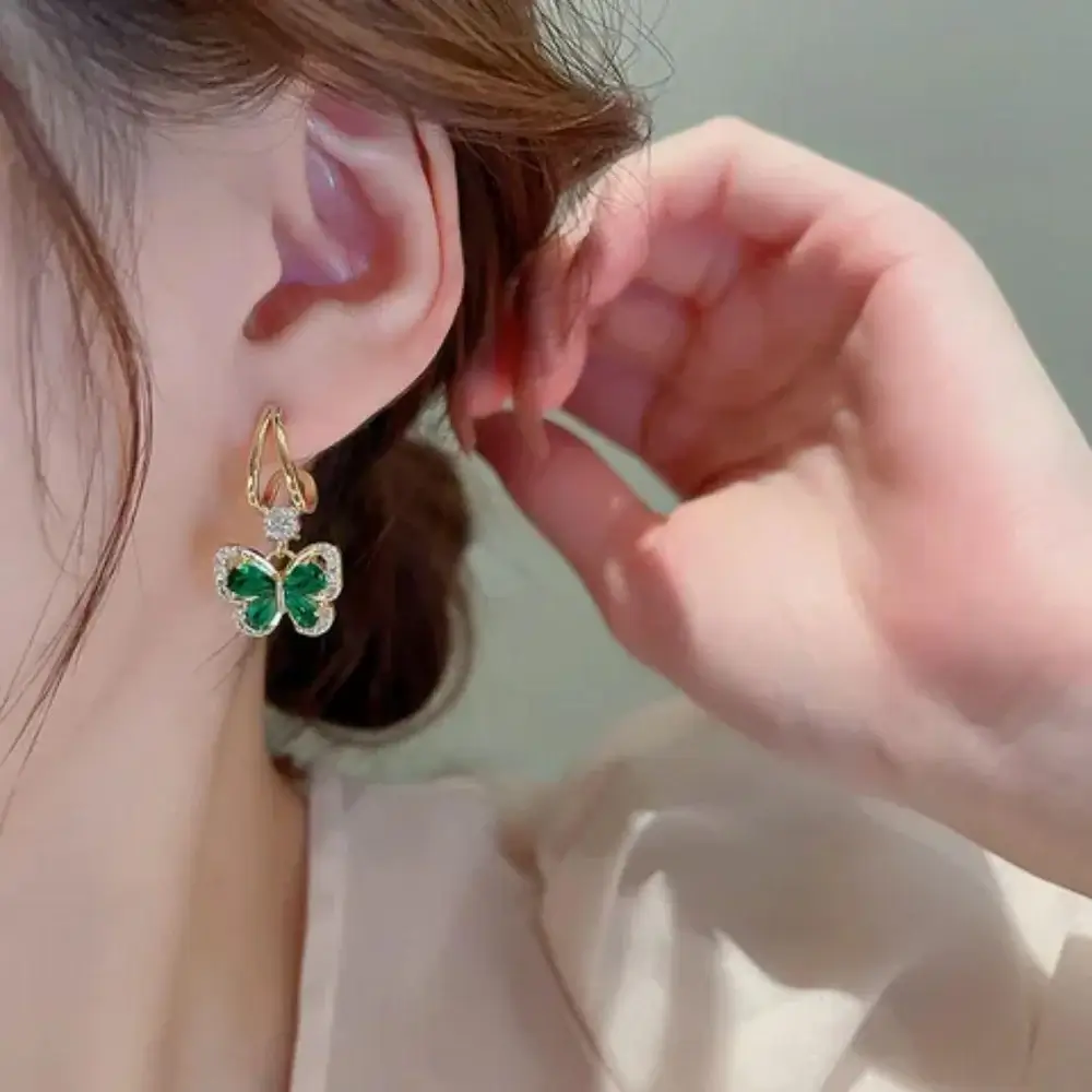Royal Green Butterfly Drop Earrings - Image 4