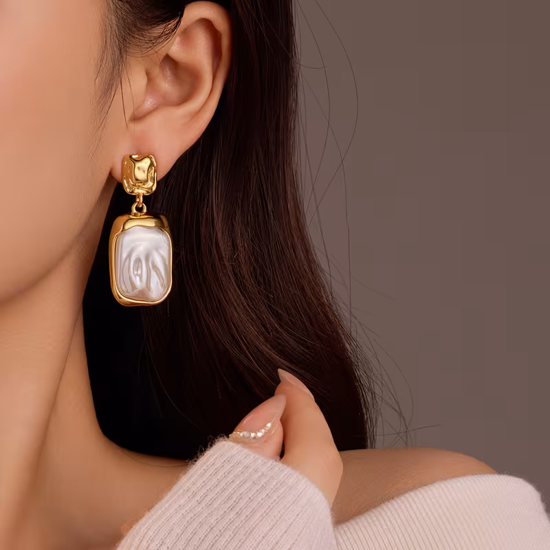 Modern Gold Statement Drop Earrings - Image 3