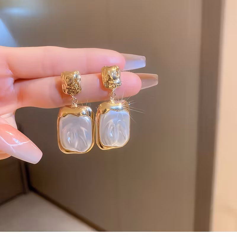 Modern Gold Statement Drop Earrings - Image 4