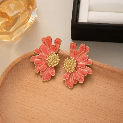 Coral Bloom Floral Stud Earrings