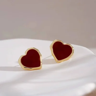 Minimal Red Heart Stud Earrings