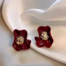 Wine Red Flower Earrings