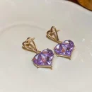 Purple Crystal Heart Drop Earrings