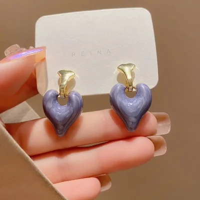 Lavender Heart Drop Earrings