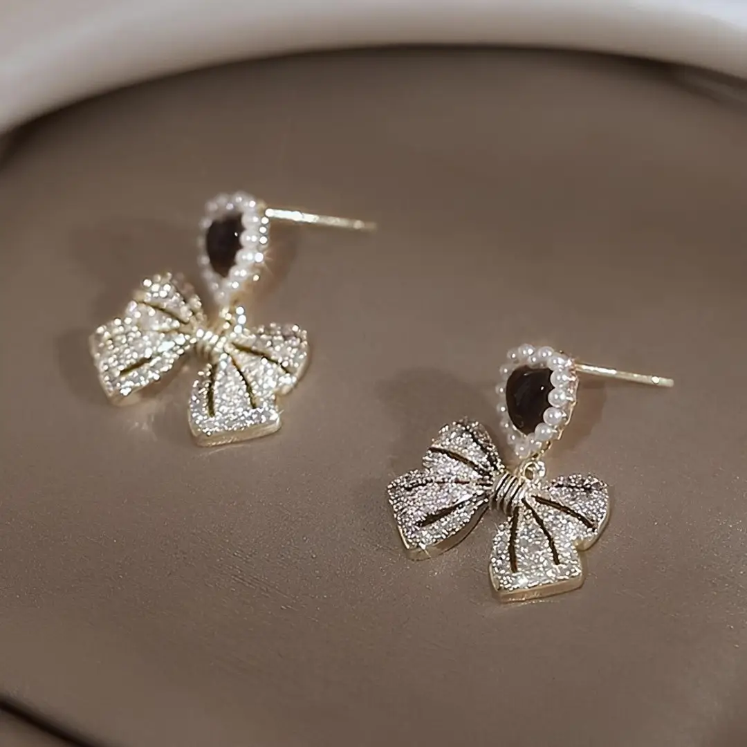 Royal Bow Crystal Statement Earrings - Image 3
