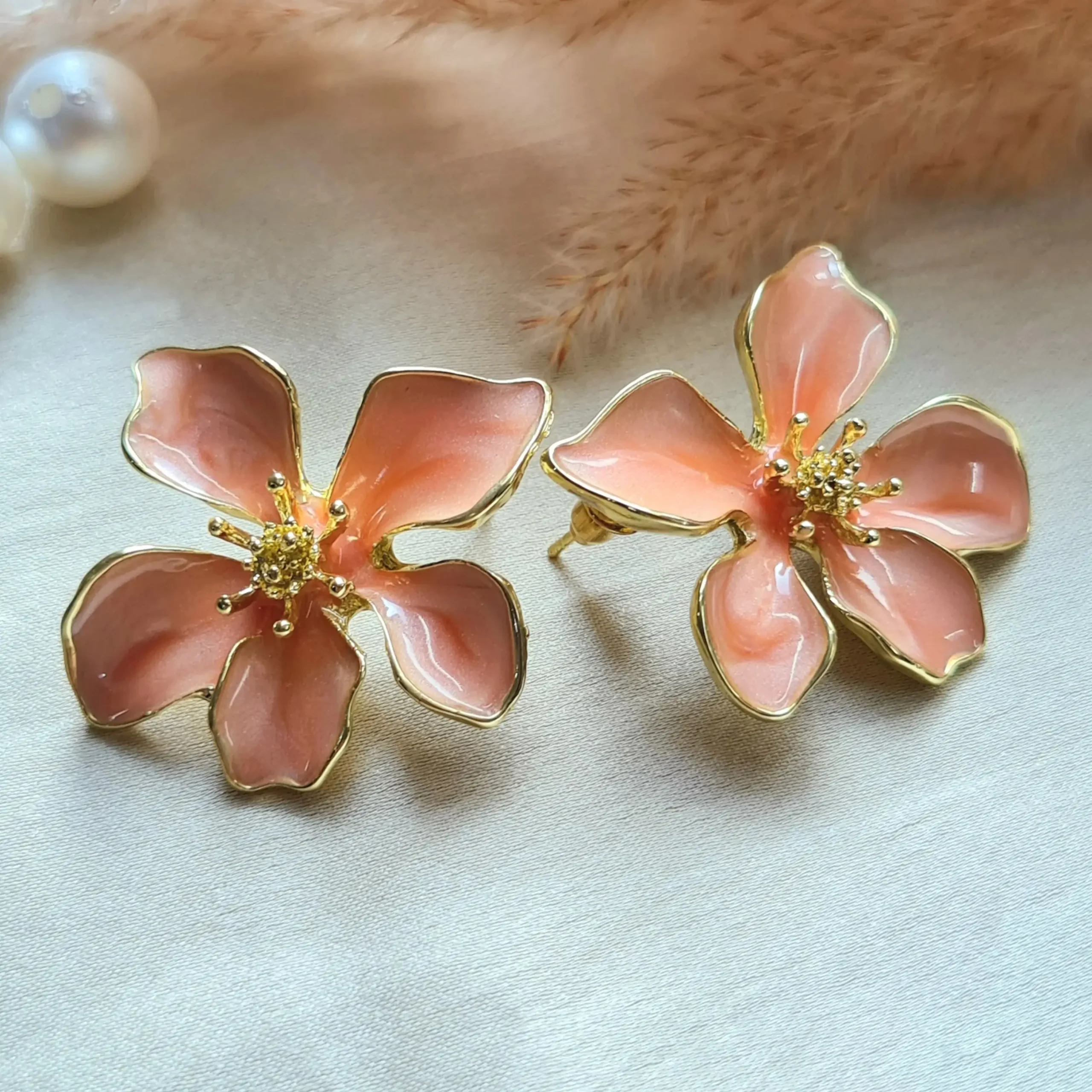 Peach Petal Floral Stud Earrings